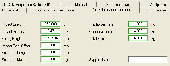 3.3. Měření na padostroji Inston CEAST 9350 3.3.1. Parametry měření na padostroji Parametry měření byly nastaveny pomocí připojeného počítače v softwaru CeastVIEW 6.01, který padostroj ovládá.