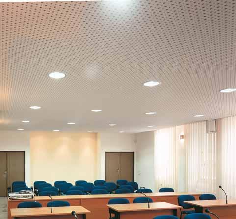 24 AKUSTIKA A DESIGN V INTERIÉRU VELIČINY, KTERÉ MAJÍ VLIV NA ABSORPČNÍ CHOVÁNÍ Rozmanitým sortimentem akustických stropů Rigips se dají splnit téměř všechny akustické požadavky.
