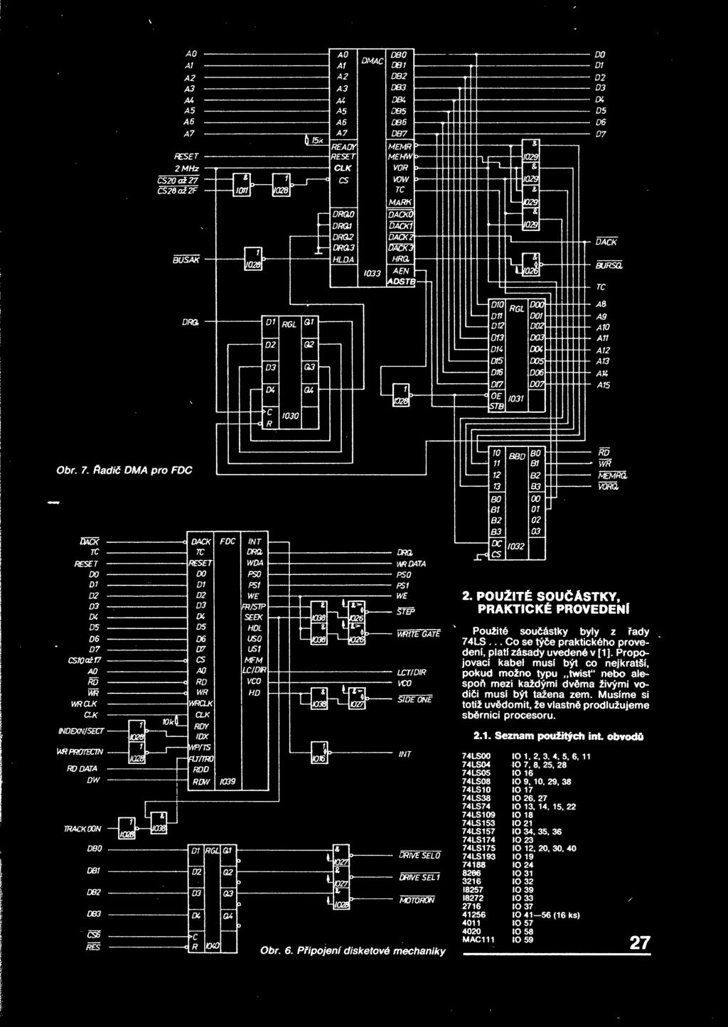 CS10C17 O_ RD m WRCLK CLK INDEXN/SECT VftPROTECm RD DT DW 'R DT PSO PSI WE WRITE GTE LCT/DIR VCO DÍVE SELO DRIVE SELI MOTORON Obr 6 Pipojení disketové mechaniky 2 POUŽITÉ SOUÁSTKY, PRKTICKÉ PROVEDENÍ
