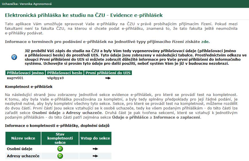 Příloha 2: Získání přihlašovacích údajů pro vstup do UIS na začátku stránky naleznete své přihlašovací údaje do univerzitního informačního systému -