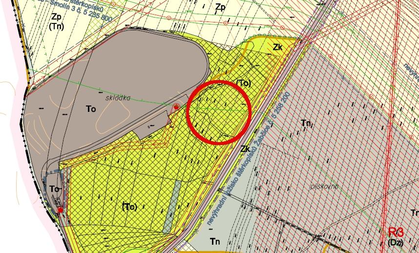 Hranice skládka Jelení kopec, AR Závěrečná zpráva, březen 2015 zdroj: Územní plán obce Žabčice, koordinační výkres, ateliér Brno, červen 2008 Vysvětlivky: plochy technické pro skládkování a likvidaci