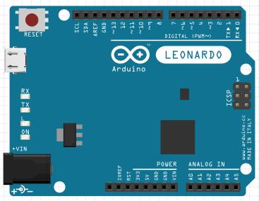 [12] Obrázek 5 Arduino Nano 2.1.5 Micro Arduino Micro je vhodné k tvorbě vlastních periferií, jako jsou myši nebo klávesnice.