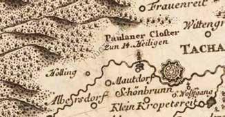 STOPY MINULOSTI V KRAJINĚ ČESKÉHO LESA Okolí obce Lučina na Müllerově mapě Čech z roku 1720. Lokalita na mapě I. vojenského mapování prováděného v letech 1764 1783.