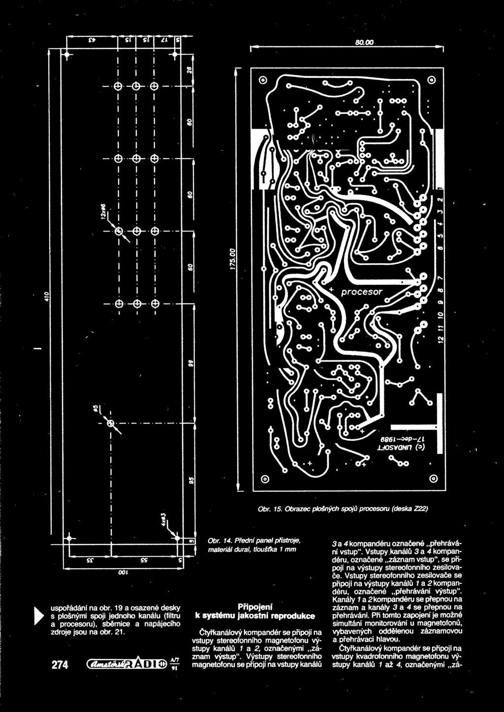 Pední panel pfístroje materiál dural tlouška 1 mm f Pipojení k systému jakostní reprodukce tykanálový kompandér se pipojí na vstupy stereofonního magnetofonu výstupy kanál 1 a 2 oznaenými záznam