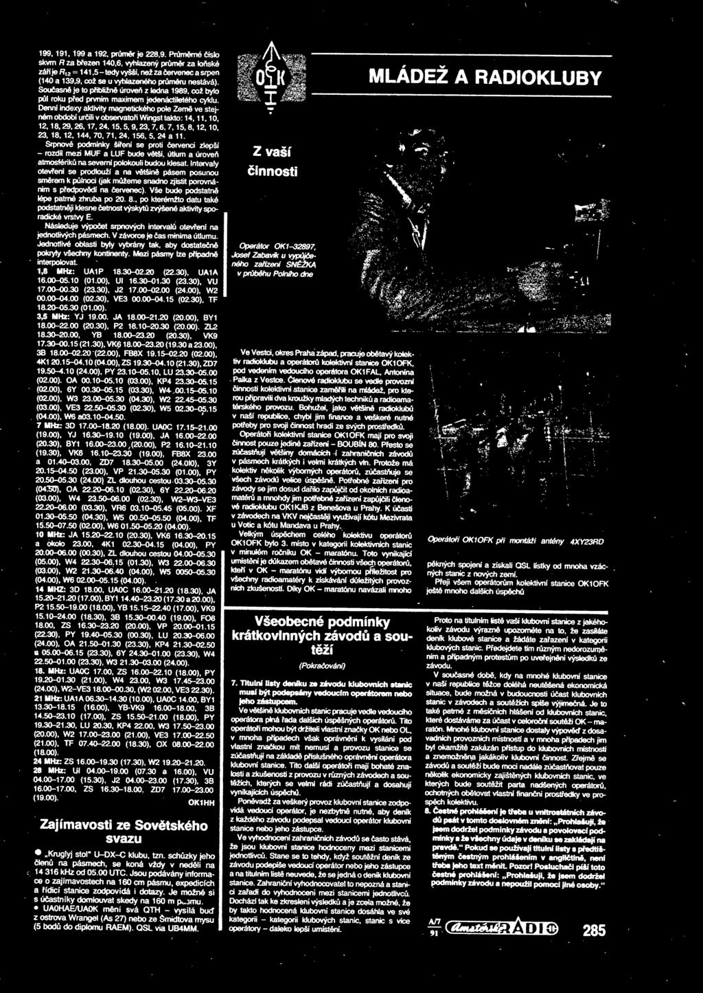 Denní indexy aktivity magnetického pote Zem ve stejném období urfli v observatoi Wingst takto: 14 11 10 MLÁDEŽ A RADIOKLUBY 12 18 29 26 17 24 15 5 9 23 7 6 7 15 8 12 10 23 18 12. 144 70 71 24 156 5.