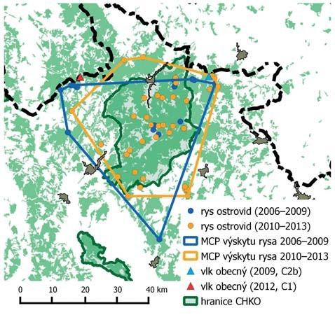 Obr. 1 - Mapka výskytů šelem v Jeseníkách 8 Národní park Šumava tento největší národní park je hlavní oblastí výskytu českobavorsko-rakouské populace rysů.
