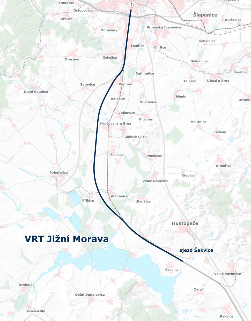 VRT Jižní Morava Maximální rychlost 320 km/h Pouze pro osobní dopravu Minimální noční provoz (údržba