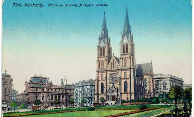 Purkyňovo náměstí s kostelem sv. Ludmily. Pohlednice z roku 1902 Dne 30.