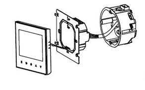 Montážní pokyny Přední panel Tělo Montážní krabice Termostat lze nainstalovat buď do standardní 68mm kruhové montážní krabice (KU68) nebo do 68mm čtvercové krabice, což doporučujeme pro snadnější