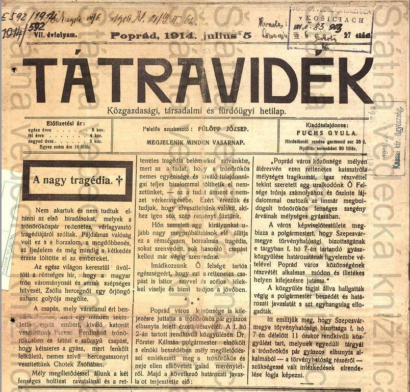 Historický región Spiša v regionálnych periodikách 1901 1918 a ich význam pre súčasnú bibliografiu Obr. č. 5: Tátravidék, 5. 7.