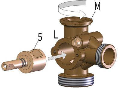 konstrukce M) Směšovač - kryt s obtokem (v pravé nebo levé verzi) 1) Otočná rukojeť 2) 4x Přírubový šroub s vypouklou hlavou LFS 10.