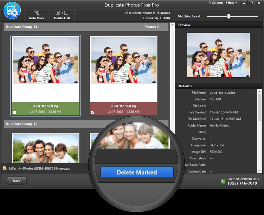 3.3 Duplicate Photos Fixer Pro Podporuje Windows, ios, Mac a Android platformy. Aplikace má moderní, tmavé grafické rozhraní. Obsahuje překlad do 14 jazyků, čeština bohužel chybí.