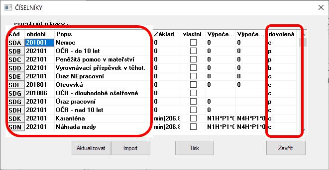 ročně je nahrazeno polem Výměra dovolené ročně. Hodnota je spočtena jako Počet dnů dovolené ročně / 5 Doplněny 4 hodnoty pro zadání vyrovnávacího období.