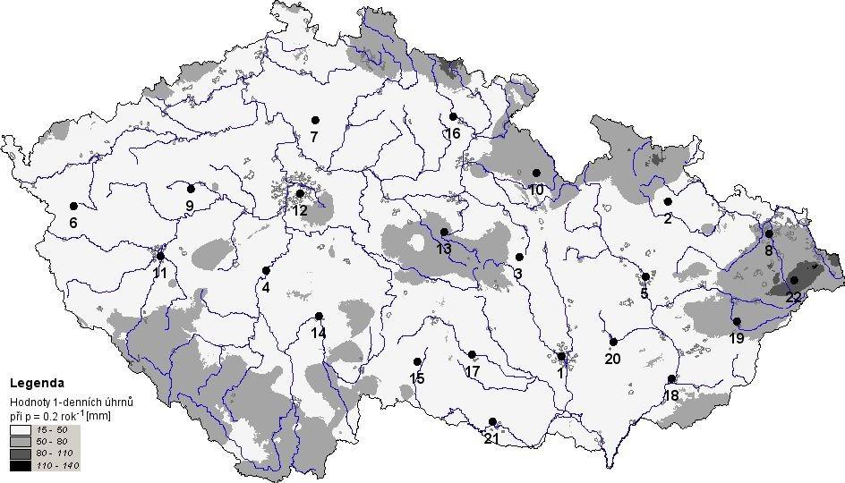 Obr. 8: Mapa srážkoměrných stanic [6] Stanovení koeficientu vsaku Tato hodnota je dána hydrogeologickým posudkem řešeného území.