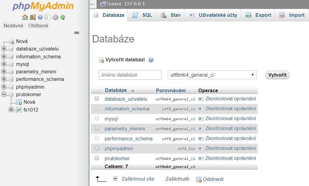 Obr. 4-6 Ukázka prostředí programu phpmyadmin 4.3 Webové rozhraní Webové rozhraní je napsané v jazyce HTML s podporou CSS. Jde o jazyk zajišťující strukturu webové stránky, a tedy její vzhled.