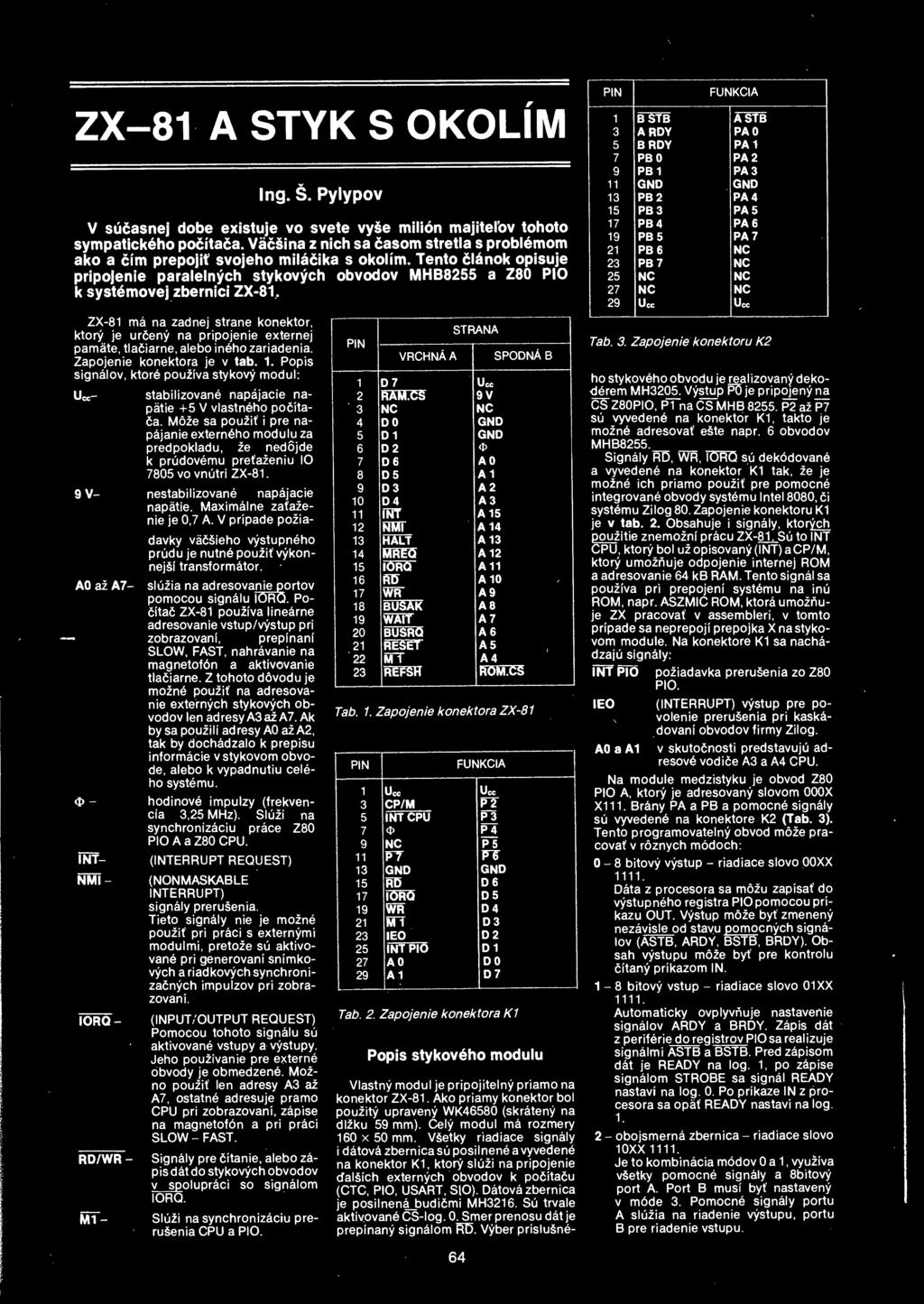 ZX-81 A STYK S OKOLIM Ing. S. Pylypov V sucasnej dobe existuje vo svete vyse milion majitel ov tohoto sympatickeho pocitada.