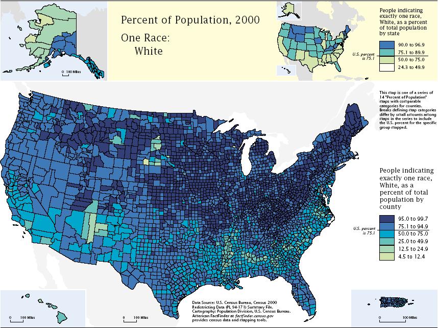 a 2000 nehispánská bělošská populace vzrostla o 7,9 %. Populace nehispánských bělochů byla k 1. červenci 2007 odhadnuta na 199,1 milionů osob, tj. 66 % obyvatel Spojených států.