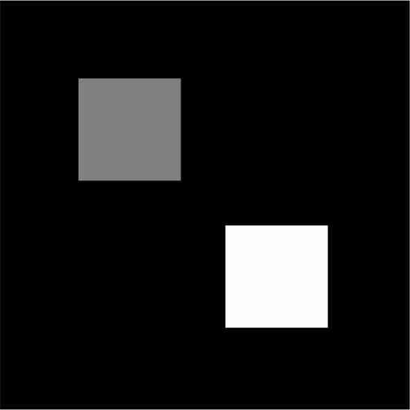 Figure 21: Idealized object of observation.the white square s coefficient is µ 1 and the grey square s coefficient is µ 2. Dark part represents zero attenuation region.