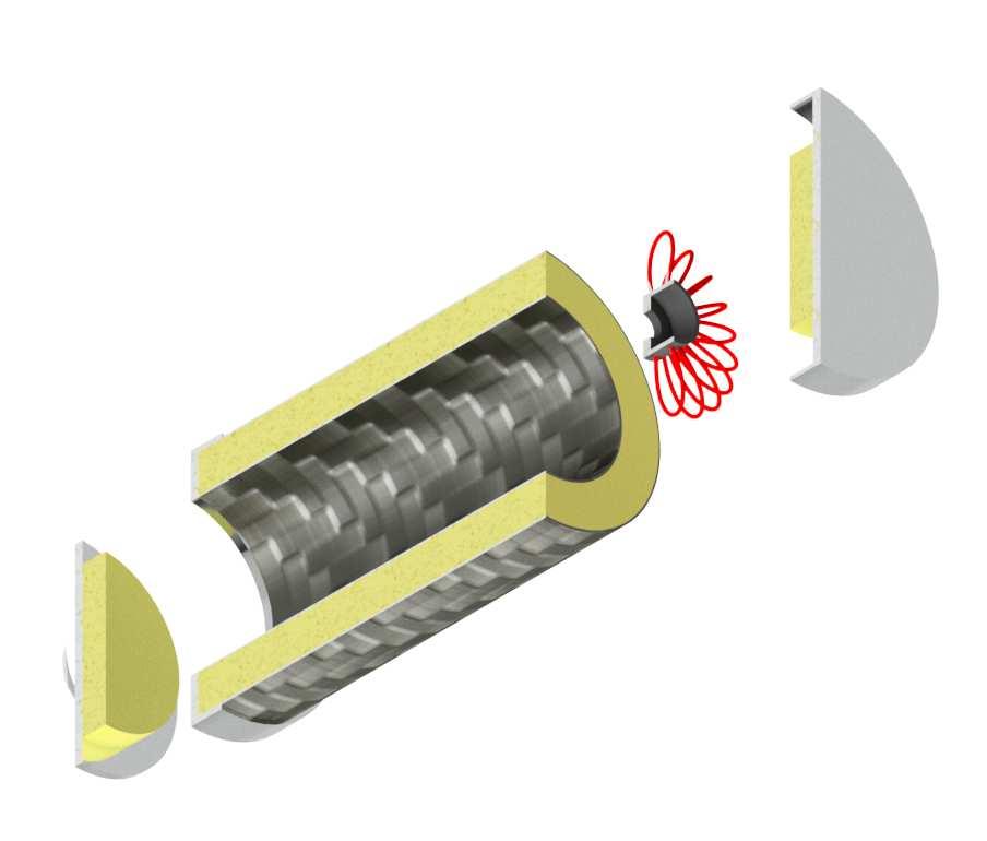 Insulated top cover Fibreglass shell Insulated bottom cover Polyurethane foam Heating spiral Figure 52: Scheme of