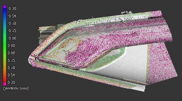 From both datasets, at 20 C and at 80 C was calculated the surface. Both models were then superimposed and the surface comparison was carried out.