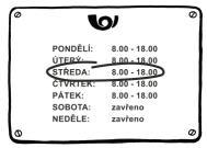 (obrázek č. 1). Pošta má dnes otevřeno 4. (obrázek č. 2). Musíš mít kód. Kód je 5. (obrázek č. 3).