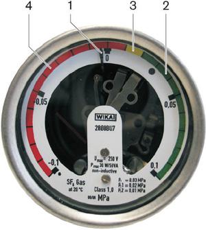 2). Manometr s pomocnými kontakty pro dálkové monitorování (obrázek 4.3).
