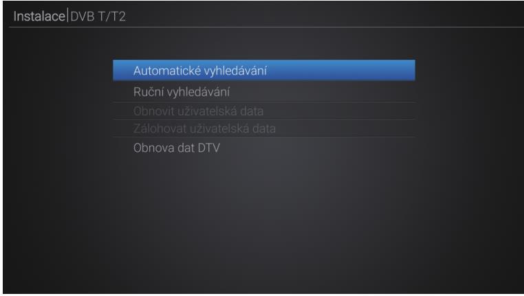 Pri prvom spustení Vás zariadenie vyzve na preladenie a inštaláciu kanálov: Vyberte, či používate klasickú anténu voľba DVB -T / T2, alebo káblovku voľba DVB -C.