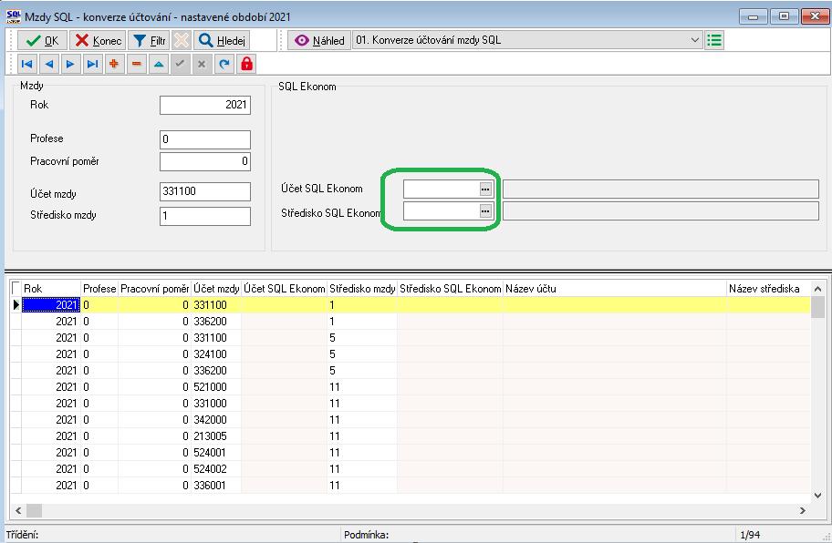 Obrázek 18: Konverze do mezd SQL Import účetního dokladu z mezd SQL SOFT PC do účetnictví Po importu účetního dokladu program zobrazí účetní doklad z mezd SQL v tabulce Účetní doklad import z externí