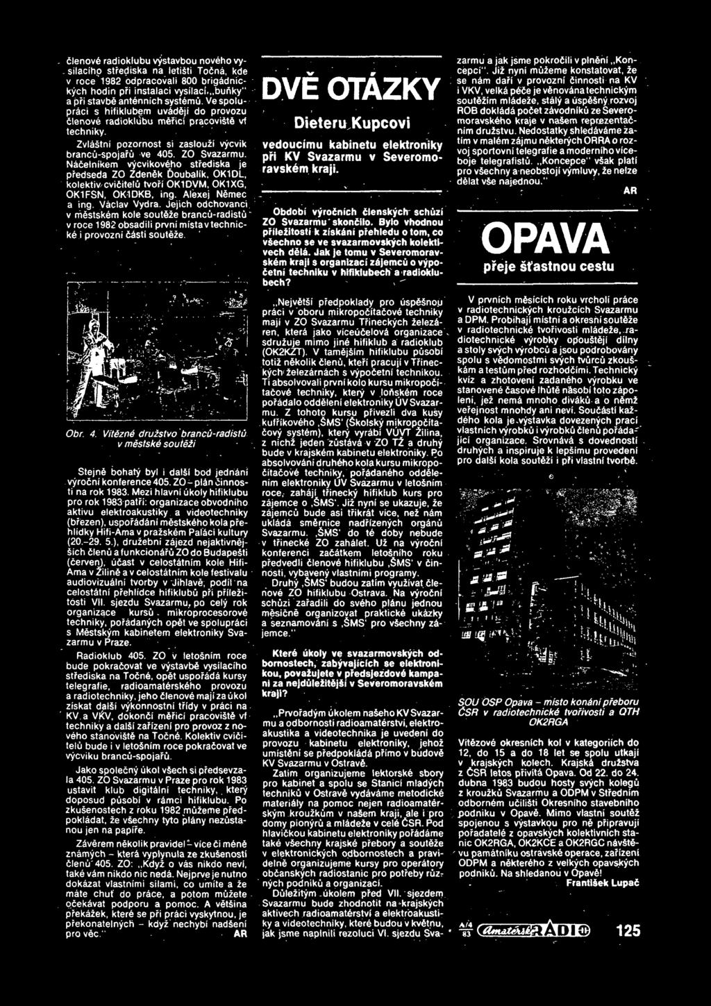 Nadetnikem vycvikovdho strediska je predseda ZO Zdendk Doubalik, OK1DL, kolektiv^cviditelu tvofi OK1DVM, OK1XG, OK1FSN, OK1DKB, ing. Alexei Nemec a ing. Vaclav Vydra. Jejich odchovanci.