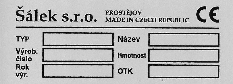 1. 0 Určení stroje Čelni nakladač (dále jen nakladač) je určen pro nakládání a manipulaci sypkých a kusových materiálů při agregaci s traktory vyráběnými firmou Pavel Šálek.