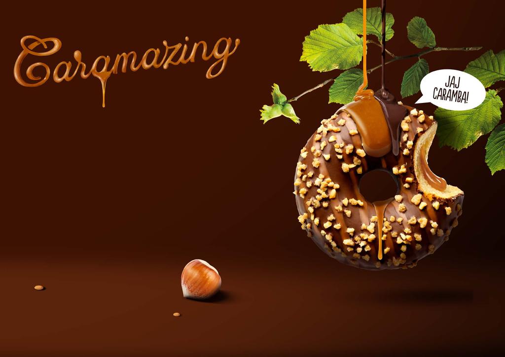 Donut premium s karamelovou náplní Mmmimorádne dobry slany karamel zabaleny do lískovych orísku a mlécné cokolády. ` ` ` ` CARAMAZING Tenhle donut miluje karamel jako sůl.