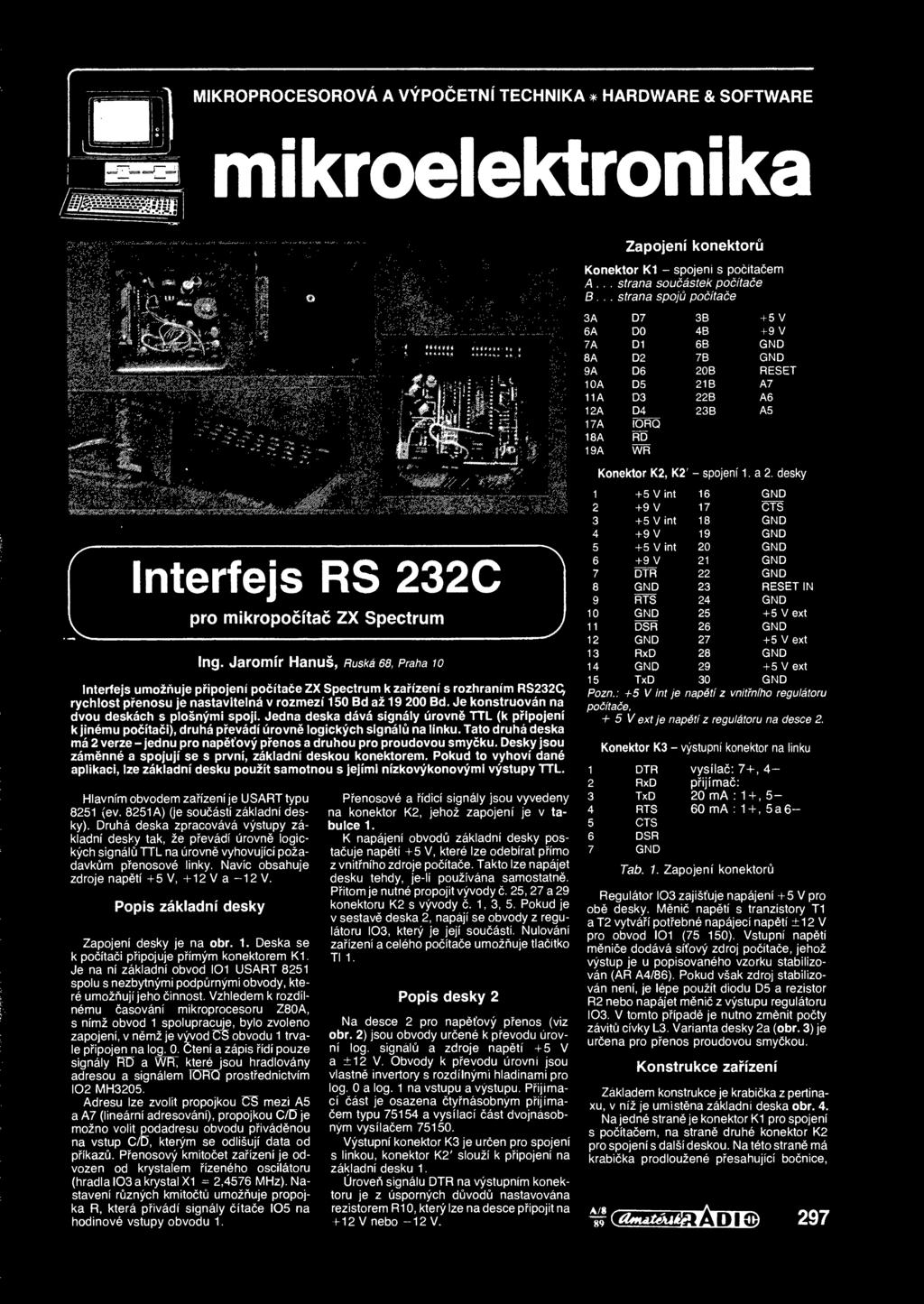 Spectrum k zaízení s rozhraním RS232Q rychlost penosu je nastavitelná v rozmezí 150 Bd až 19 200 Bd Je konstruován na dvou deskách s plošnými spoji Jedna deska dává signály úrovn TTL (k pipojení k