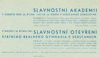 HISTORIE Z KRONIKY MĚSTA - zápisky kronikářky Miluše Pávové 1947 1948 Podle zákona o jednotné škole byla 1. srpna 1948 oddělena dosavadní obecná škola od měšťanské jako škola národní.