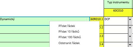 b) Přidání/odstranění řádků v tabulce: myší kliknete na začátek řádku a stisknete pravé tlačítko a zobrazí se vám příkazy pro přidání/odstranění řádku. Poté myší kliknete na požadovaný příkaz. 10.
