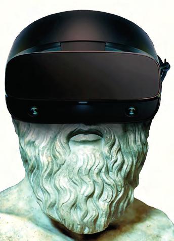 fakulty a ÚStavy Busta Platóna s brýlemi pro virtuální realitu představuje propojení tradičních badatelských přístupů s moderními technologiemi, které vystihuje záměr badatelů.
