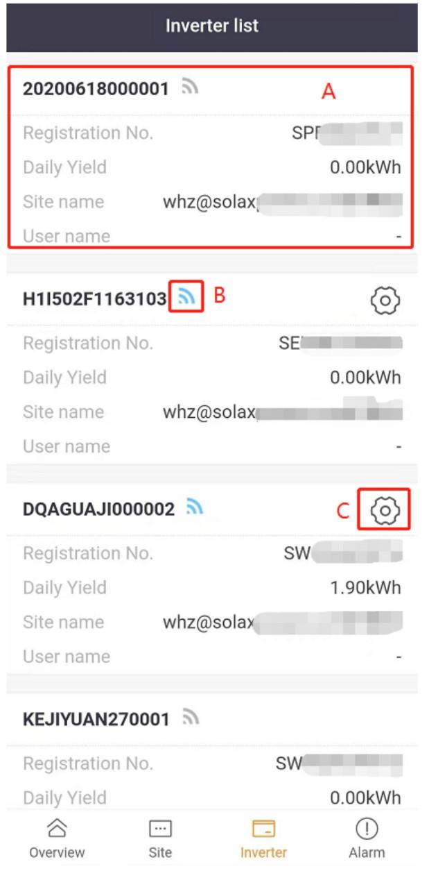 2.7 Měniče 2.7.1 Seznam měničů V navigační liště klikněte na Inverter (měnič) - zobrazí se seznam měničů.