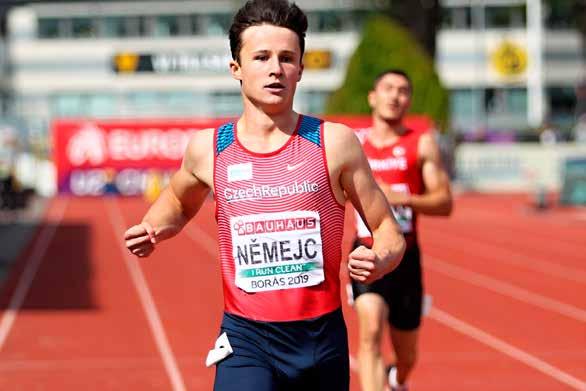 Tomáš NĚMEJC (200 m, 4 x 100 m) born: 24. 2. 2000 Tábor height / weight: 185 cm / 78 kg club: T.J. Sokol České Budějovice coach: Tomáš Najbrt 1st club: T.J. Vodní stavby Tábor 1st coach: Petra Kuželková hobbies: sports, modern history, cooking instagram: tomas_nemejc PB: 200 m 20.