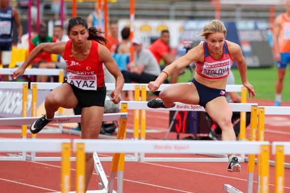 Markéta ŠTOLOVÁ (100 m hurdles, 4 x 100 m) born: 1. 10. 2000 Chomutov height / weight: 160 cm / 51 kg club: Univerzitní sportovní klub Praha coach: Lucie Škrobáková 1st club: TJ VTŽ CHOMUTOV,z.s. 1st coach: Jana Hyjánková hobbies: trips, cooking instagram: market_stolova PB: 100 m hurdles 13.