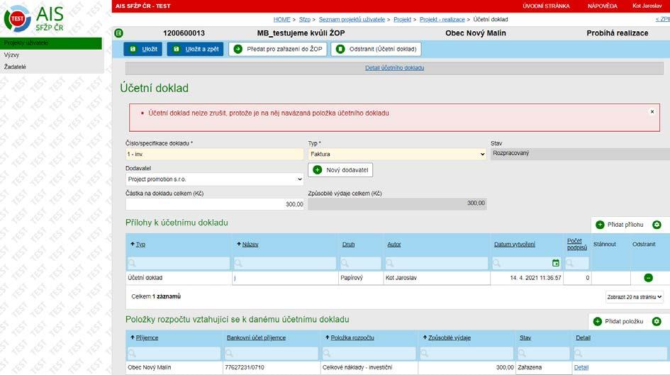 7) Potřebujeme-li účetní doklad zcela Odstranit, musíme nejprve odstranit k