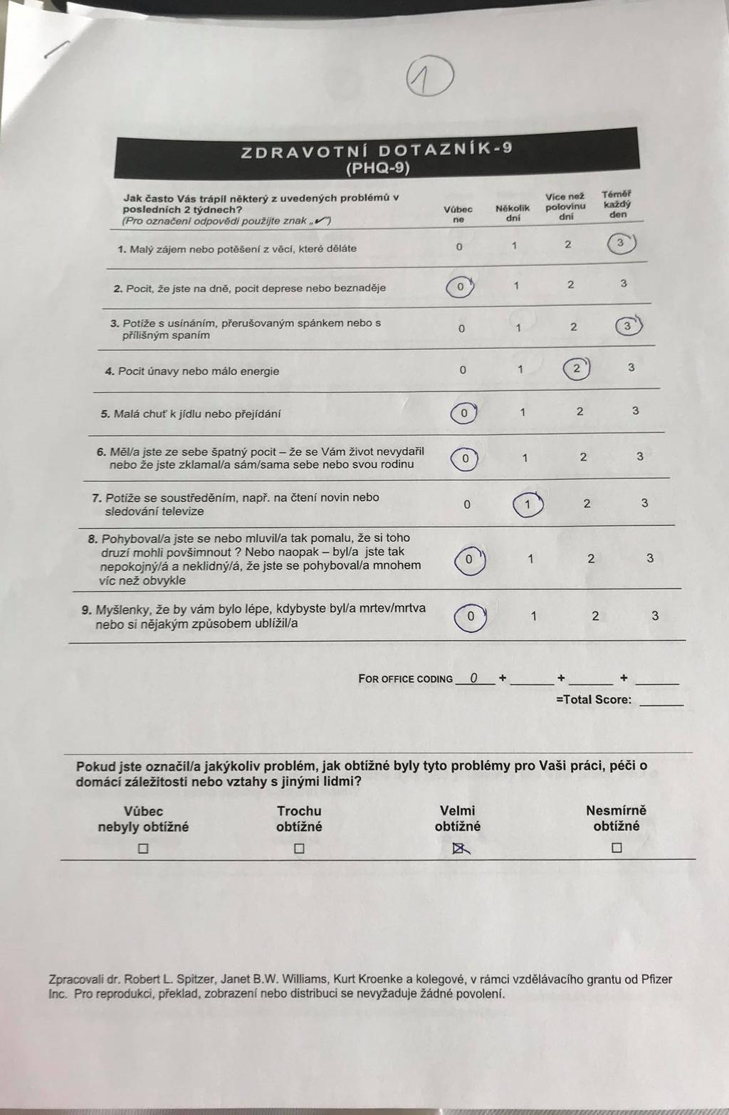 7.5.2 Zdravotní dotazník 9 (PHQ-9); příloha 4 Obrázek 31: