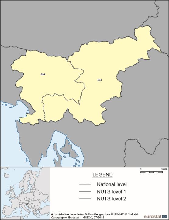 Zdroj: Statistical Atlas, NUTS in Slovenia Nomenclature of territorial units for statistics, přístupné 5. 1. 2020, https://ec.europa.