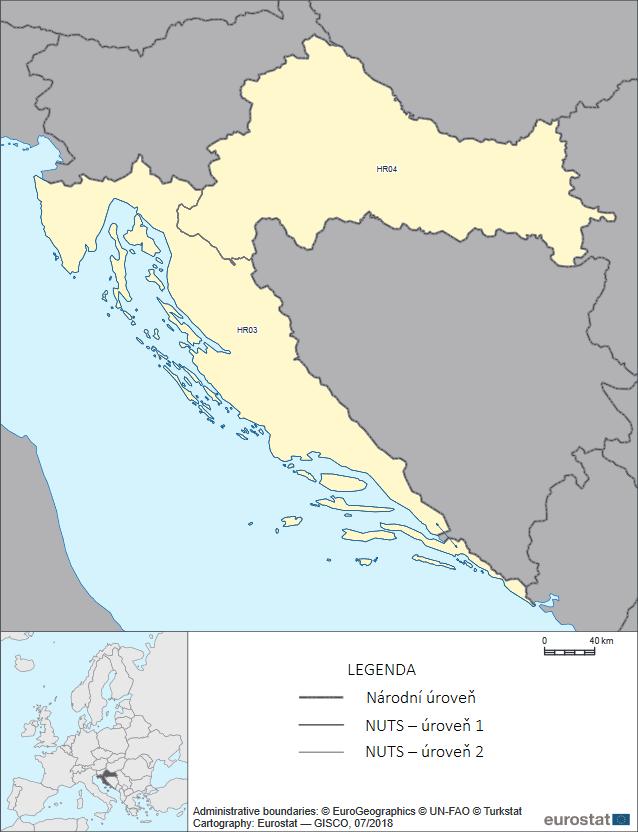 Zdroj: Statistical Atlas, NUTS in Croatia Nomenclature of territorial units for statistics, přístupné 5.