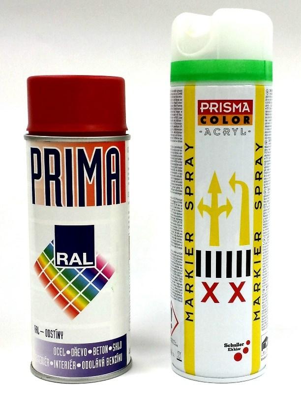 Spreje PRIMA a PRISMA (viz obrázek 37) byly vybrány pro experiment z důvodu odzkoušení běžně dostupných rychleschnoucích barev na acetonovém základu.