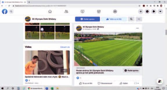 Sport Covid pauza přinesla do SK Olympie Facebook Koronavirová epidemie, karantény a lockdowny posunují celou naši společnost dále do digitálního světa a tento trend neunikl ani břežanským