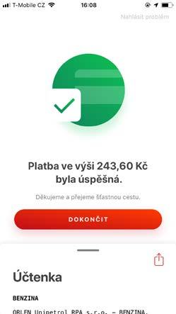 7. Skenování QR kódu (platba) Předautorizace úspěch Předautorizace tankování Platba Platba úspěch Zadávání stavu tachometru Počet kilometrů se zadává přímo v mobilní aplikaci.