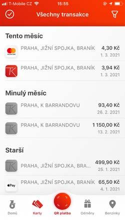 dostupné filtrování karet pomocí tlačítka v pravém horním