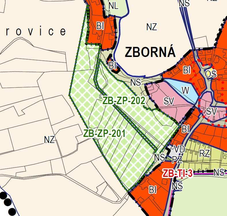 DÍLČÍ ZMĚNA Z2.57 katastrální území: dotčené pozemky: stav: Zborná pozemky v plochách ZB-ZP-201 a ZB-ZP-202 popis změny: nezařazeno po prověření odůvodnění záměru: Předmětem dílčí změny Z2.