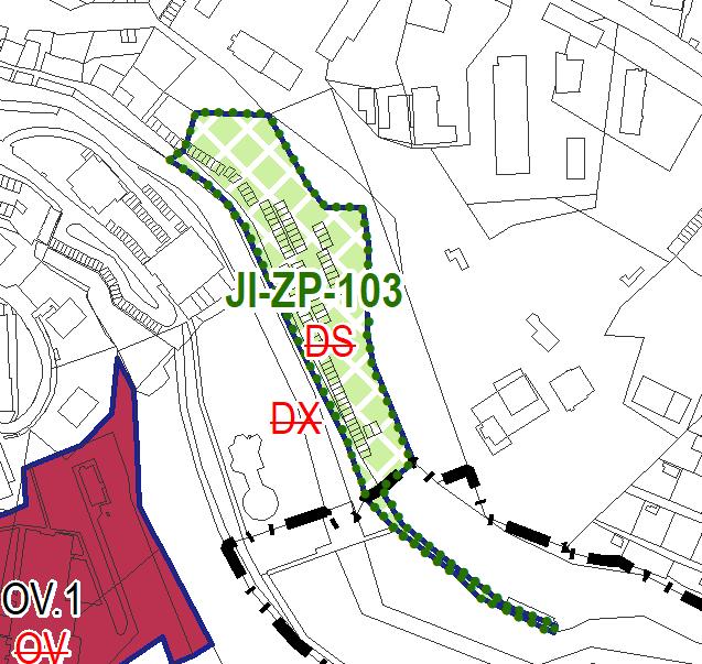 plochy dopravní infrastruktury - účelové komunikace [DX] navrhované využití: plochy zeleně - přírodního charakteru [ZP] specifická plocha: - územní studie: - rozloha: 1,1085 ha zábor ZPF: -