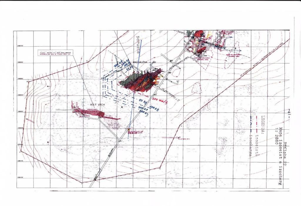 5.4.2 Mapa izoseist Obecně lze stanovit, že při rychlosti kmitání 200 mm/s na okraji výrubu nedojde k zavalení starých důlních děl. Mapa izosest je na obr.10 5.4.3 Technický projekt trhacích prací Zajištění ochrany stavebních objektů podle tohoto posudku je potřeba konkretizovat v příslušné části technického projektu trhacích prací.