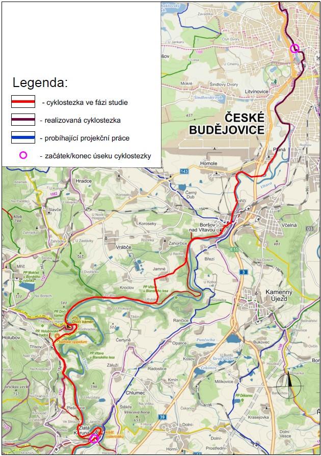 4. úsek: Zlatá Koruna - České Budějovice Dívčí kámen Boršov nad Vltavou České Budějovice